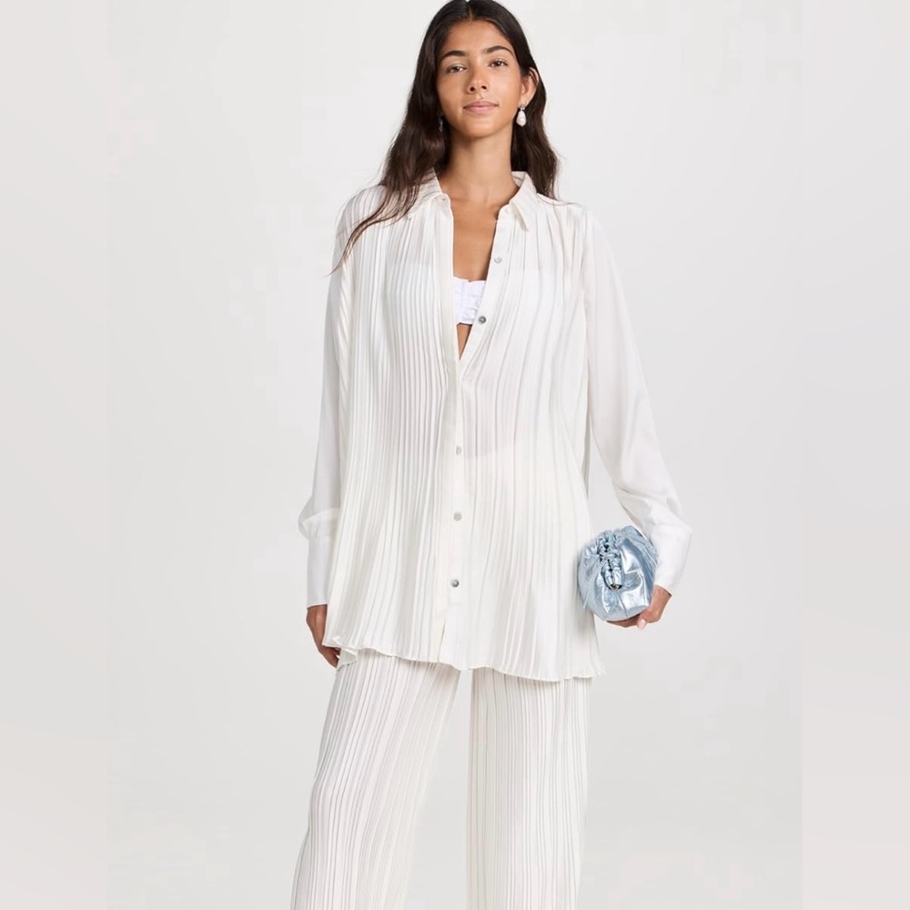 Rococo Sand White Pleated Bree Button Down Shirt
